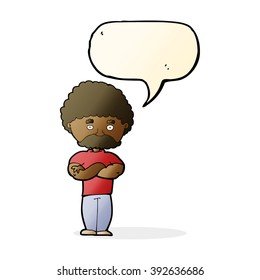 cartoon dad with folded arms with speech bubble