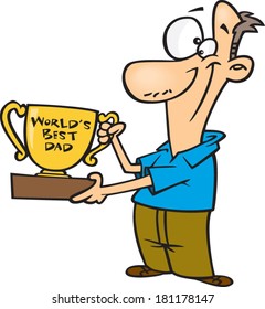 Cartoon Dad Holding A Worlds Best Dad Trophy