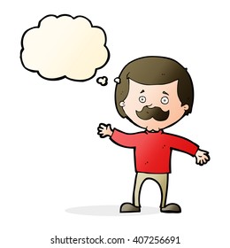 caricatura de papá saludando con burbuja de pensamientos