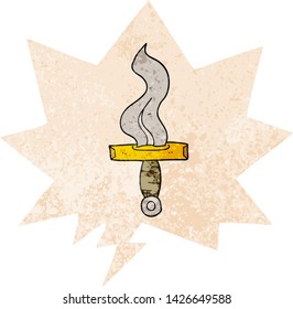 Karikaturendagger mit Sprachblase im brüchigen Retro-Stil