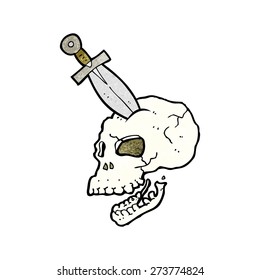 cartoon dagger stuck in skull