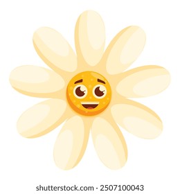 Cartoon daisy with a big smile and open eyes, looking happy and cheerful