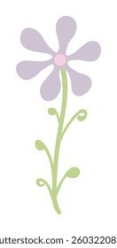 Cartoon daisy, chamomile flower hand drawn illustration. Scandinavian style flat design, isolated vector. Meadow blossom, wild floral, botanical element. Kids seasonal clip art, spring, summer print