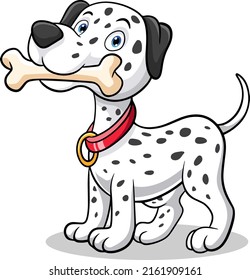 Cartoon dalmatian dog biting a bone in its mouth