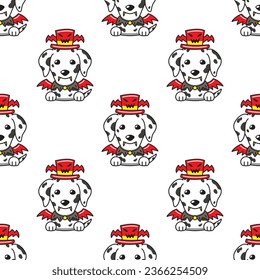 Cartoon dalmatian dog with halloween costume seamless pattern background for design.
