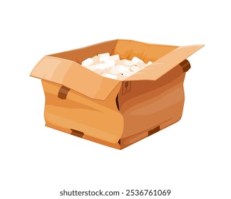 Caja dañada de dibujos animados, paquete de poste triturado. Caja de carga de papel triturado, contenedor sucio roto o Vector de dibujos animados aislado dañado frágil paquete de cartón de envío de mercancías. Entrega de paquetes desgarrados