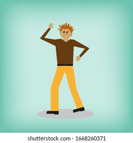 Cartoon dance day man. Vector template. Cartoon style. Retro hipster invitation template with colorful dance day man for concept design. Fashion. Colorful hipster style.