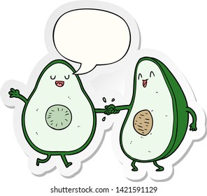 cartoon dancing avocados with speech bubble sticker