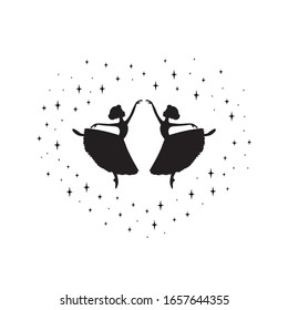 Cartoon dancing ballerina. Ballerina Logo isolated on white background. Vector illustration.