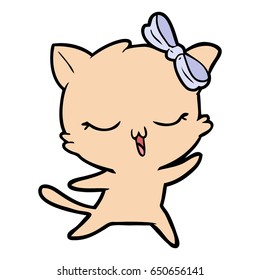 caricatura bailando gato con arco en la cabeza