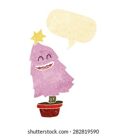 caricatura bailando árbol de navidad con burbuja de habla