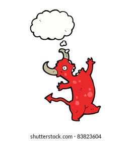 cartoon dancing devil with thought bubble