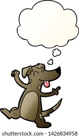 cartoon dancing dog with thought bubble in smooth gradient style