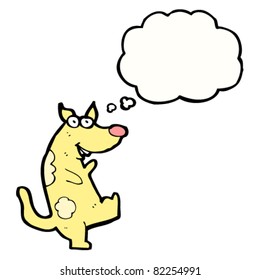 cartoon dancing dog with thought bubble