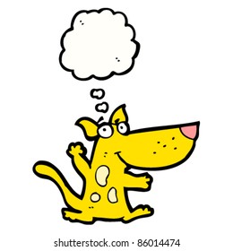 cartoon dancing dog with thought bubble