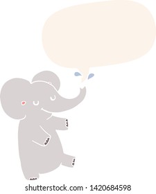 cartoon dancing elephant with speech bubble in retro style