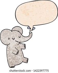 cartoon dancing elephant with speech bubble in retro texture style