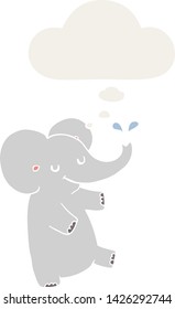 cartoon dancing elephant with thought bubble in retro style