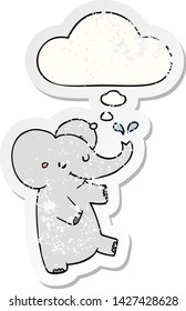 cartoon dancing elephant with thought bubble as a distressed worn sticker