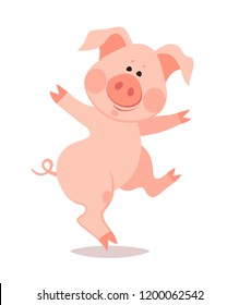 Cartoon dancing little pig. The year of the pig. Chinese New Year.
