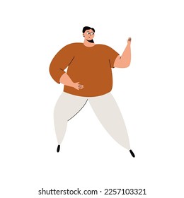 Cartoon dancing man. Cute cheerful male character dance and have fun, happy club dancer. Vector flat illustration