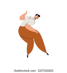 Cartoon dancing man. Happy cute male character dance and have fun, cheerful club dancer. Vector flat illustration
