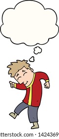 cartoon dancing man with thought bubble