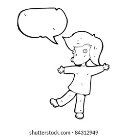 cartoon dancing person with speech bubble