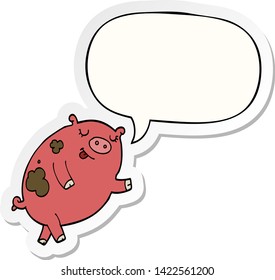 cartoon dancing pig with speech bubble sticker