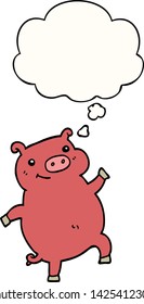cartoon dancing pig with thought bubble