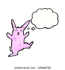 cartoon dancing pink bunny with thought bubble