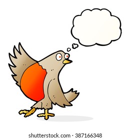 cartoon dancing robin with thought bubble