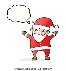 cartoon dancing santa with thought bubble