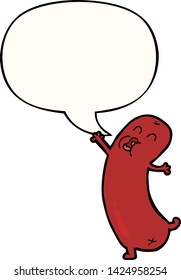 cartoon dancing sausage with speech bubble