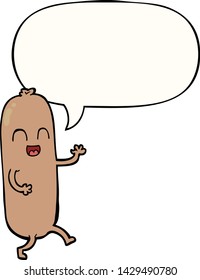 cartoon dancing sausage with speech bubble