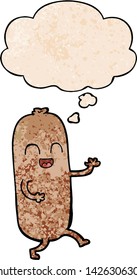 salchicha bailarina de dibujos animados con burbuja de pensamiento al estilo de textura gruesa