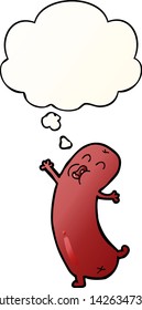 cartoon dancing sausage with thought bubble in smooth gradient style