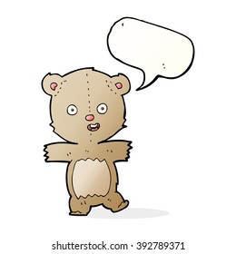 caricatura bailando oso de peluche con burbuja de habla