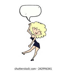 cartoon dancing woman with speech bubble
