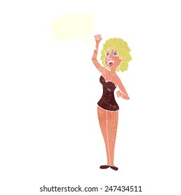 cartoon dancing woman with speech bubble