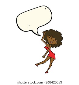 cartoon dancing woman with speech bubble