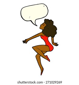 cartoon dancing woman with speech bubble