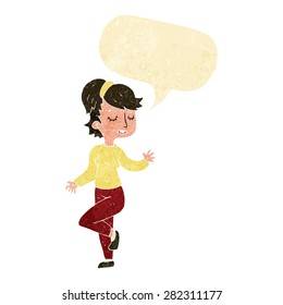 cartoon dancing woman with speech bubble