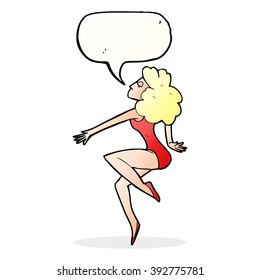 cartoon dancing woman with speech bubble