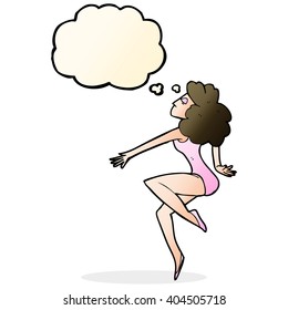 cartoon dancing woman with thought bubble