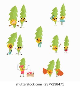 Cartoon Dandelion, cheerful character greens, salad, homeopathy, herbalism. Vector illustration. Set of cheerful dandelions playing musical instruments, having fun.