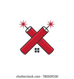 Cartoon dangerous ignited dynamite. Vector Illustration.