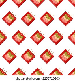 cartoon dango, japanese food seamless pattern on colorful background