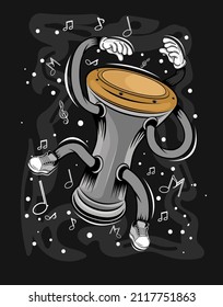 cartoon darbuka musical instrument t-shirt design illustration