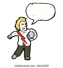 caricatura de un doble de valor con burbuja de habla